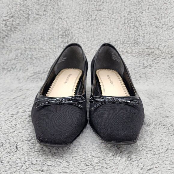 Naturalizer Womens Pumps Sz 6 M Black Fabric Square Toe Bow Retro Vintage Heels - Picture 2 of 9